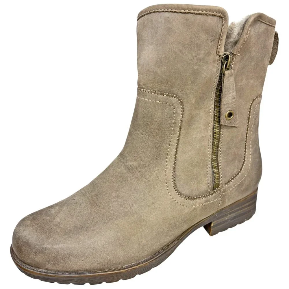 Abeo Hilda Taupe Leather Faux Fur Lined Ankle Boots‎